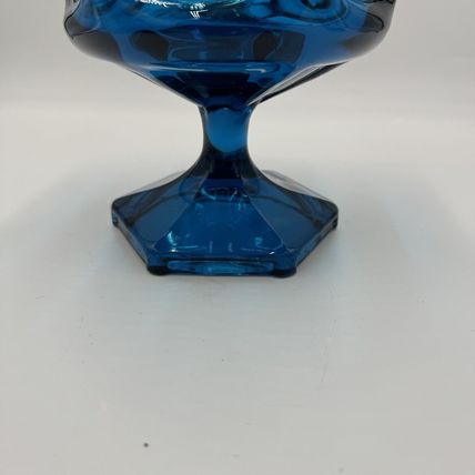 MCM Viking Art Glass 1960s Bluenique Pedestal Candy Dish Blue 6"