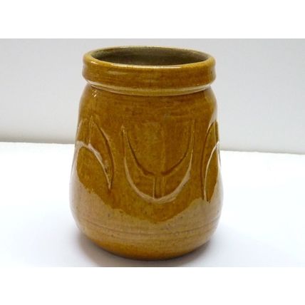 Vintage 1960's Israeli Mitzpeh Rimon Glazed Ceramic Brown Vase, H 14.8 cm