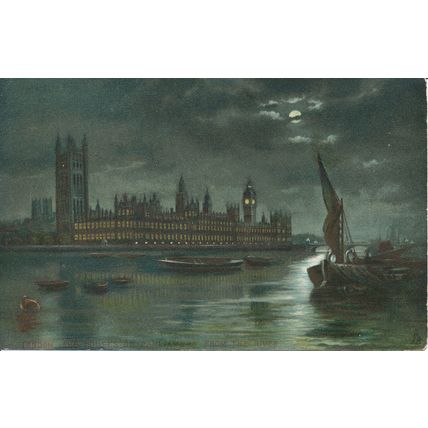PC20520 London. The Houses of Parliament from the River. By Night. Tuck. Art. No