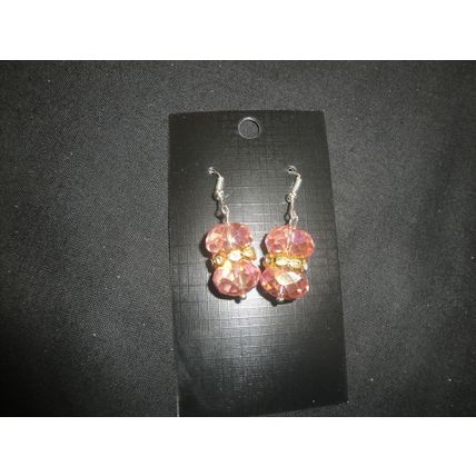 Stunning large pink with clear crystal glass swing earrings