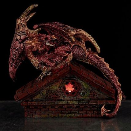 Dark Legends LED Red Dragon on Rooftop Figurine Light Up Statue