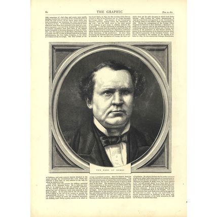 EARL OF DERBY 1872 Edward Henry Stanley - Statesman VICTORIAN ENGRAVING