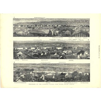 PANORAMA OF THE DIAMOND FIELDS VAAL RIVER, SOUTH AFRICA 1872 VICTORIAN ENGRAVING