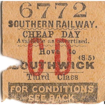 Southern Railway Edmondson Ticket - Hove to Southwick
