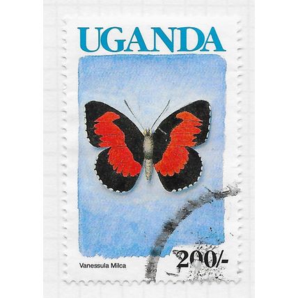 UGANDA 1991 BUTTERFLIES LADIES MAID BLUE COUNTRY 200/- IMPRINT DATE 1991 USED