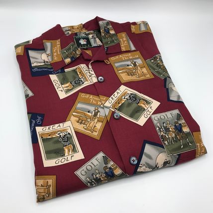 Aureus Golf Print Shirt Men’s Small Silk Cotton Blend Hawaiian Theme Button-Up