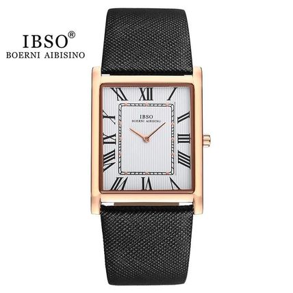 Gents White Square Ultra Thin Face Steel Back Black Genuine Leather Strap Watch