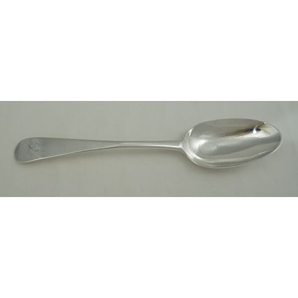 Heavy 8" Georgian Silver Old English Table Spoon, London 1743, 206mm, 64g.