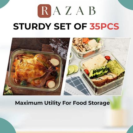 Razab 35 Pc Set Glass Food Storage Containers with Lids - Meal Prep Airtight Ben