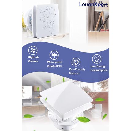 4 Inch Bathroom Wall Exhaust Fan, White, 76CFM, Anti-Backflow Check Valve, 3.3Ft