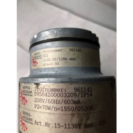 GEFEG-NECKAR 15-1136T,961141,Z21 CONVEYOR MOTOR,208 VAC D9584Z00003209/IP54,TA
