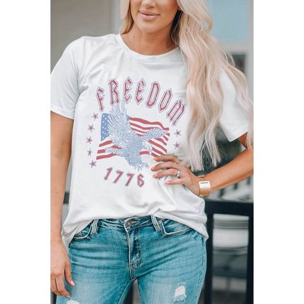 White FREEDOM Eagle Flag Print 1776 Graphic Tee