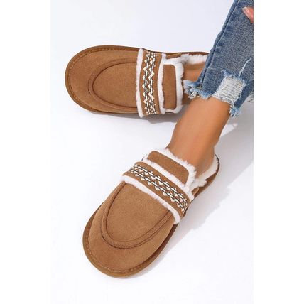 Chestnut Suede Wavy Striped Plush Lined Slippers (Run Small, Size Up)