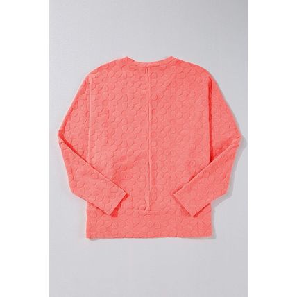 Apricot Pink Oversized Floral Jacquard V Neck Long Sleeve Top