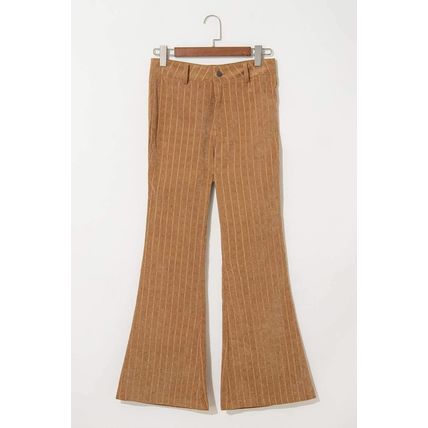 Grapefruit Orange Checkered Corduroy Flare High Waist Pants