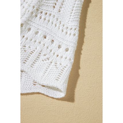 White V Neck Textured Hollow-out Sweater Vest