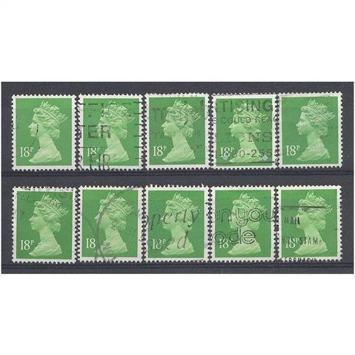 BULK STOCK.18p Bright Green x 10.Type Unchecked.Fine Used.nb12r