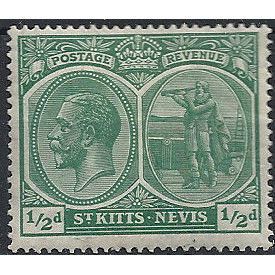St Kitts Nevis 1920 SG24 1/2d Blue-Green Wmk Multiple Crown CA Mounted Mint.