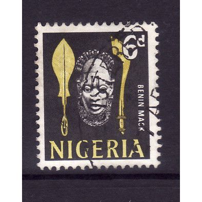 NIGERIA 1961 SG 95 6d YELLOW AND BLACK BENIN MASK FINE USED#4