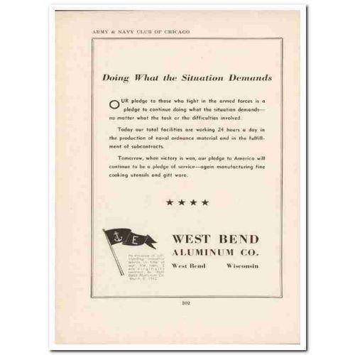 west bend aluminum company 1943 our pledge ww2 wartime vintage ad