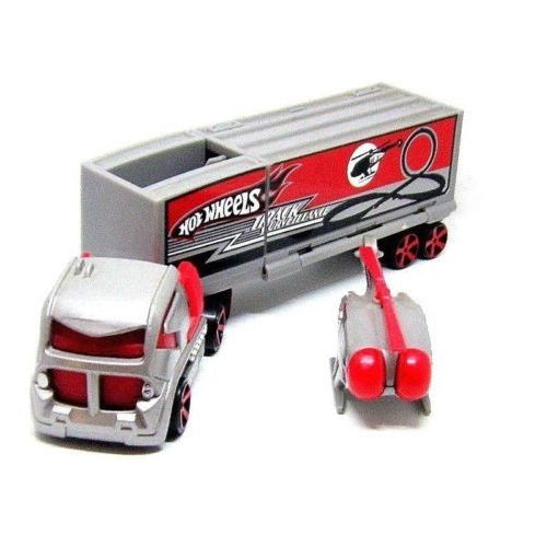 TRUCK+HELICOPTER, (TRUCK CARRYING HELICOPTER) SILVER/RED HOTWHEELS