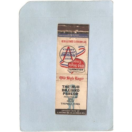 IA Tripoli Matchcover The Hub Billiard Parlor Fergemann & Selck spare_box1~171
