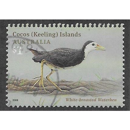 CKI 2008 $1.00 'BIRDS -'WHITE BREASTED WATERHEN ' FINE USED (EBID70-957)