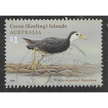 CKI 2008 $1.00 'BIRDS -'WHITE BREASTED WATERHEN ' FINE USED (EBID70-958)