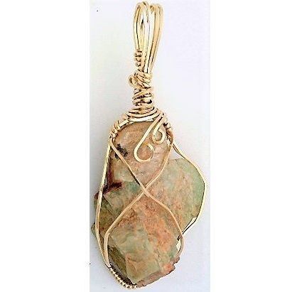 Natural Amazonite Gold Wire Wrap Gemstone Pendant 71