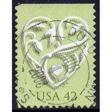 USA 2008 Wedding - Hearts - Green 42c Used