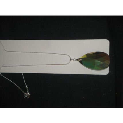 Faceted 51ax30mm dichroic Austrian cut glass pear pendant on 20" snake chain