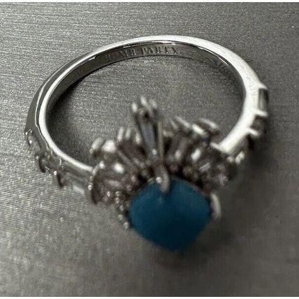 Solid Light Blue Stone W/Above Accents & Rhodium Pl Band Sz7 Ring Bomb Party