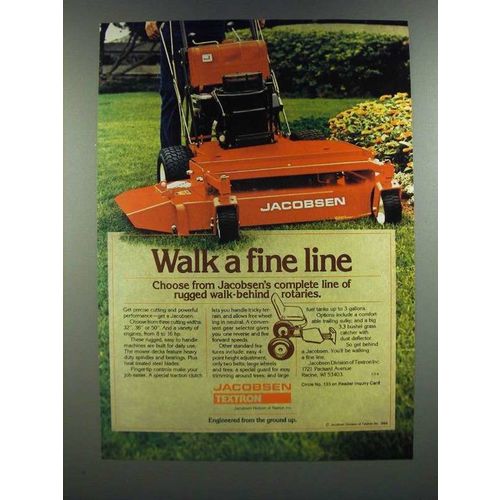 1986 Jacobsen Textron Walk-Behind Rotary Mower Ad - Walk a Fine Line