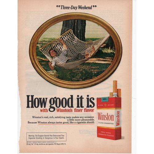 Winston Cigarettes Vintage Full Page Print Ad August 1972