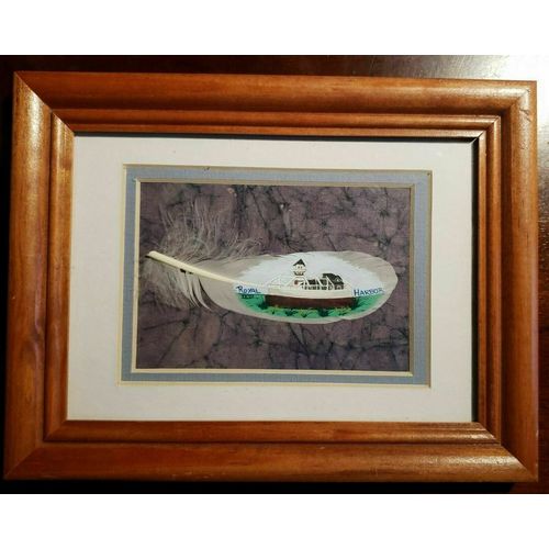 Royal Harbor Hand Painted Feather Art Framed Signed 8.5"x6.5" Little Lake Harris