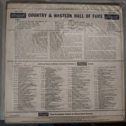 Various ‎– Country & Western Hall Of Fame (ALL772) 1965 (LP)