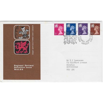 GB 1971 July Wales definitives FDC Cardiff pm