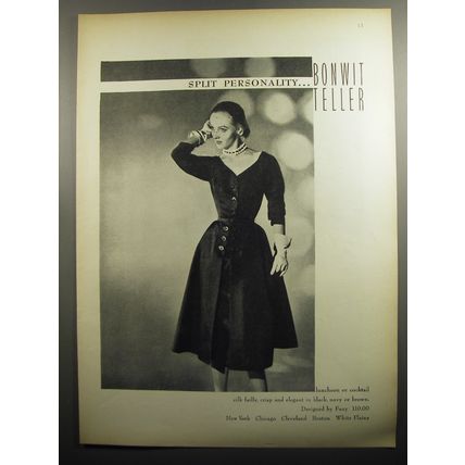 1951 Bonwit Teller Foxy Dress Ad - Split personality