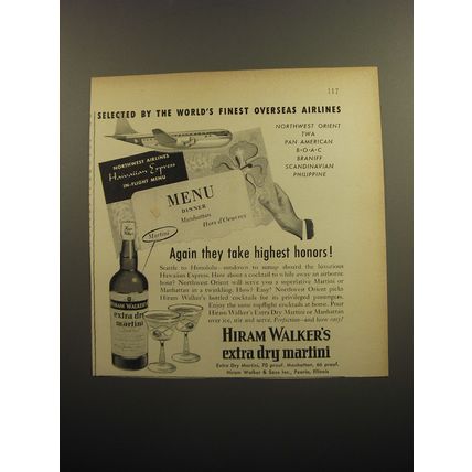 1951 Hiram Walker's Extra Dry Martini Ad - Selected by the World's finest