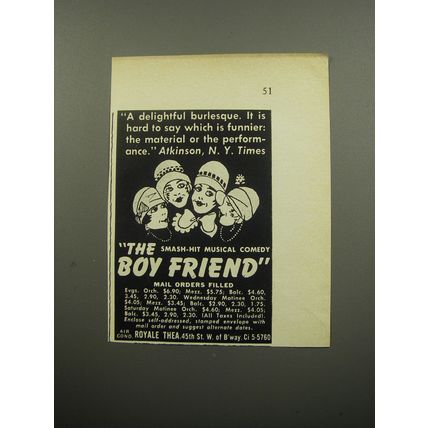 1955 The Boy Friend Musical Ad - A delightful burlesque. It is hard to say