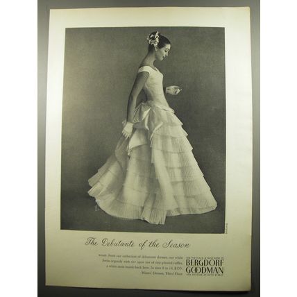 1955 Bergdorf Goodman Debutante Dress Ad - The debutante of the season