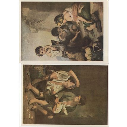 Murillo Dice Throwers Melon & Grape Eaters Rare 2x Painting Postcard
