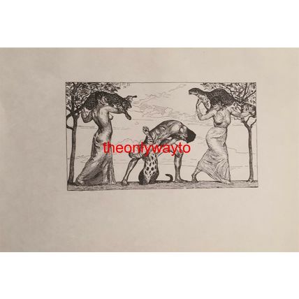 Drawing, (Men & Women Wrestling Leopards?) Max Bernuth, Book Illustration, 1901