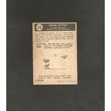 John Atyeo Bristol city #35 A&BC Black Back 1960