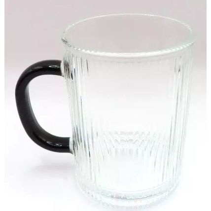 Ridged Glass Mug with Black Handle 10 CM Cold Drinks Only Gift Summer Beverages