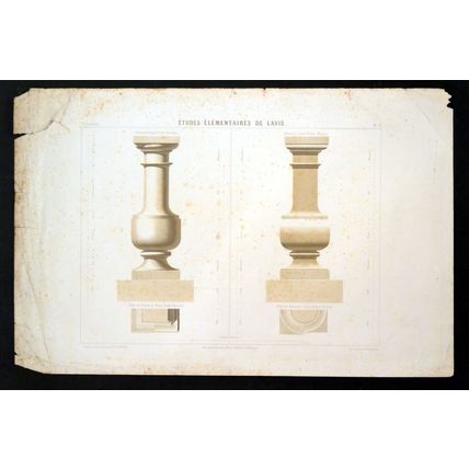 ETUDES ELEMENTAIRES DE LAVIS 1848 Jean-Baptiste Tripon - Balustrades LITHOGRAPH