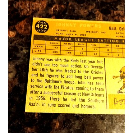 1960 Topps 422 Johnny Powers Baltimore Orioles Outfield 5.0 EX No Crease