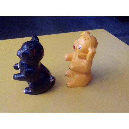 Old Vintage Original F & F Molds Puppy & Kitten Salt & Pepper Shakers 1950/60s