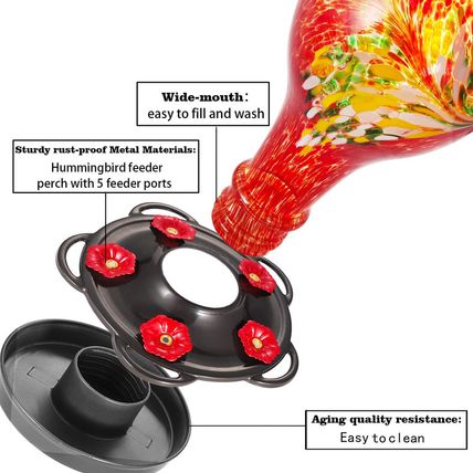 LUJII Hummingbird Feeders for Outdoors, Hand Blown Glass, Never Fade, 36 Fluid O