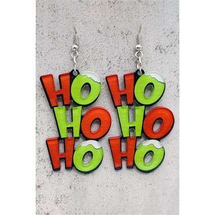 Green HO HO HO Dangle Christmas Earrings